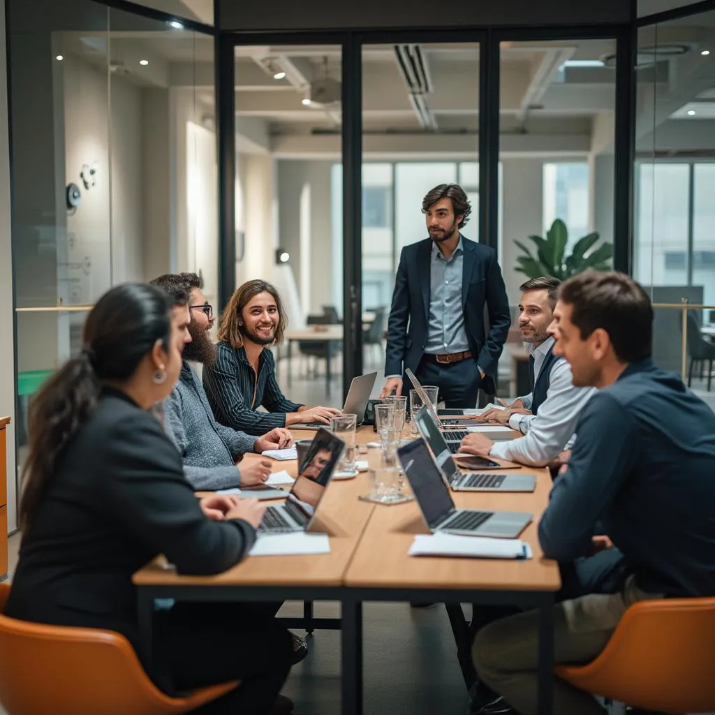 Equipo de ConsultArg discutiendo estrategias de negocio en Argentina